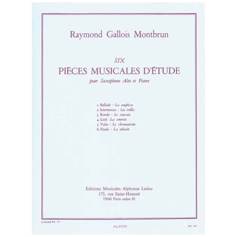 GALLOIS MONTBRUN SIX PIECES MUSICALES D’ETUDES PER SAX ALTO E PIANO