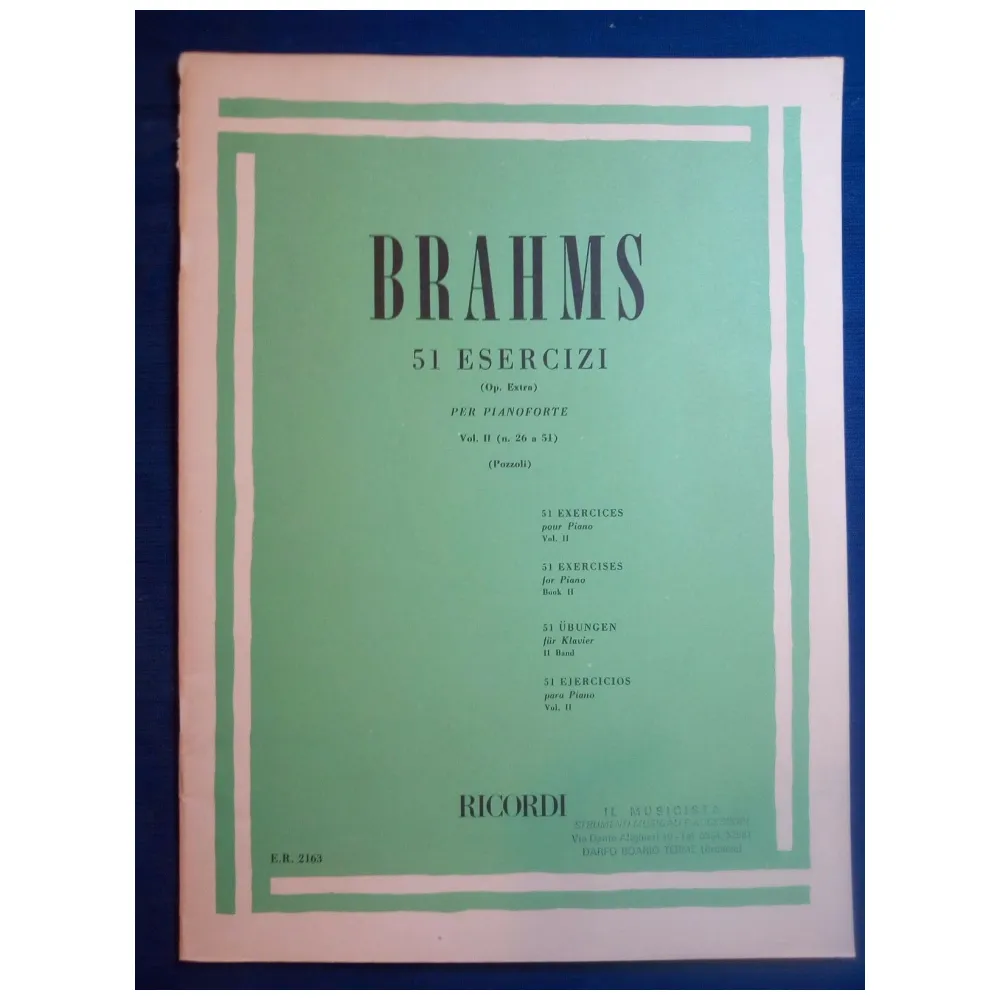 BRAHMS 51 ESERCIZI PER PIANOFORTE PIANO VOL II EDIZIONE RICORDI