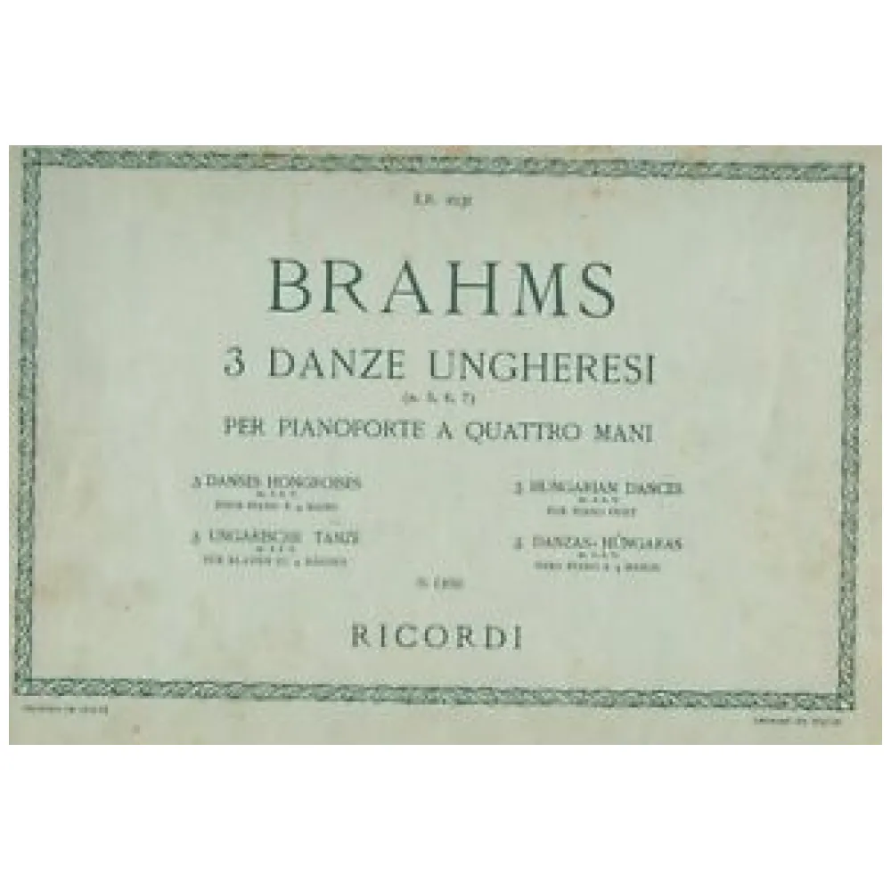 BRAHMS 3 DANZE UNGHERESI PER PIANOFORTE A 4 MANI