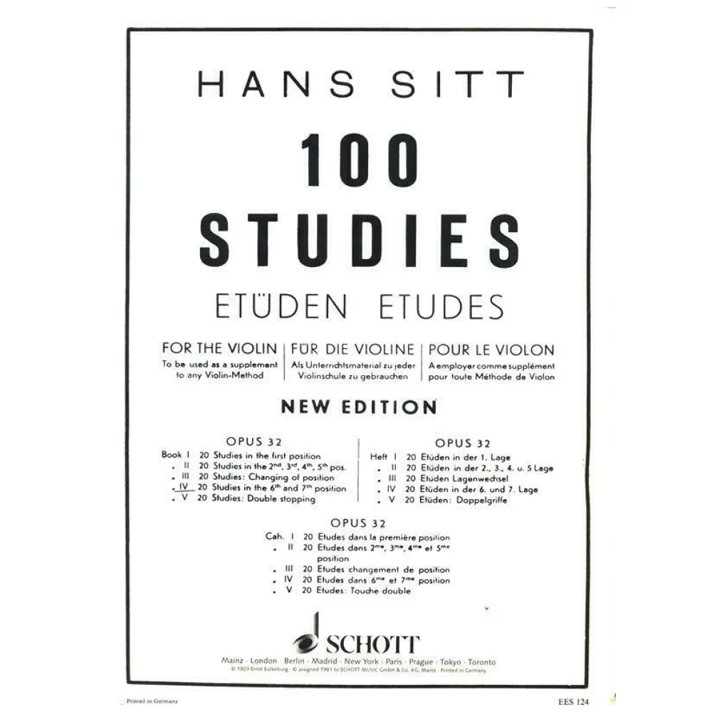 SITT 100 STUDIES FOR THE VIOLIN OPUS 32 VOL.IV°