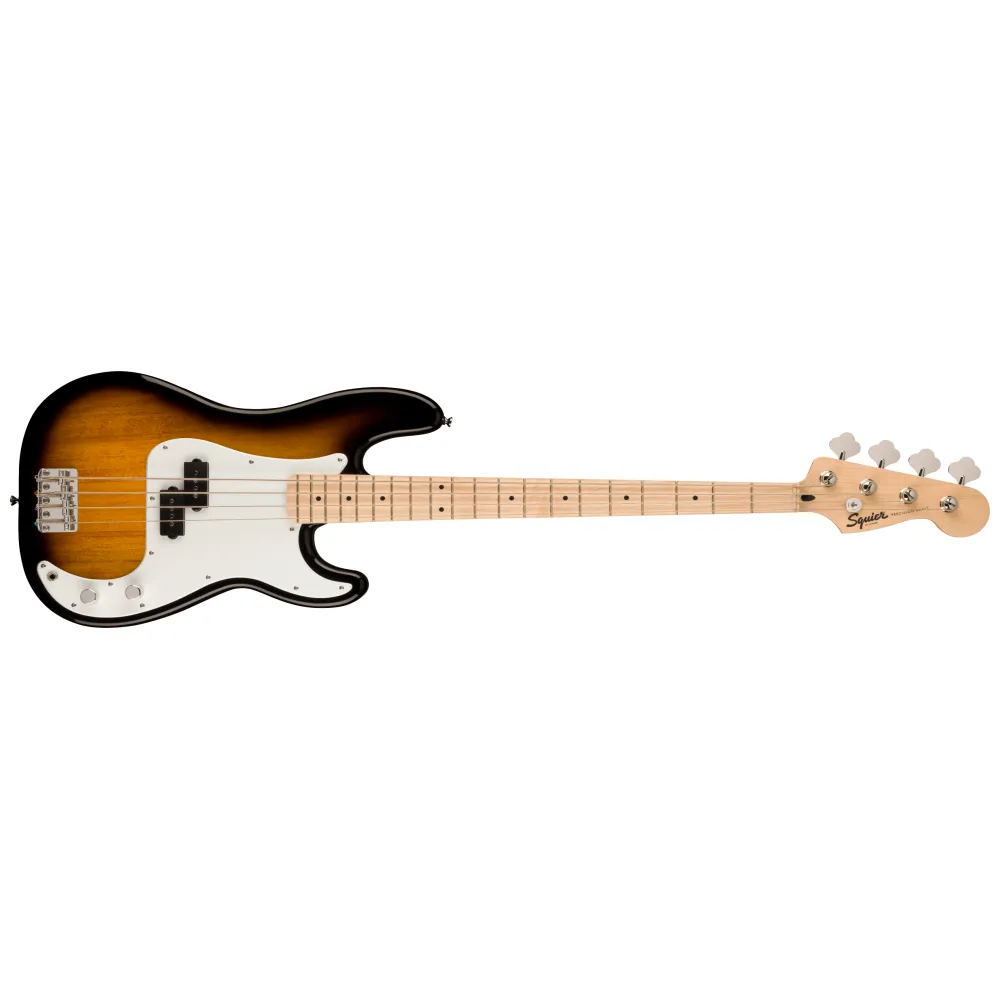 SQUIER SONIC PRECISION BASS, MAPLE FINGERBOARD, WHITE PICKGUARD, 2-COLOR SUNBURST